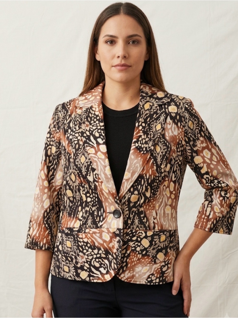 Erin Abstract Print Cropped Blazer Jacket Ikat Animal Size 8(A729)